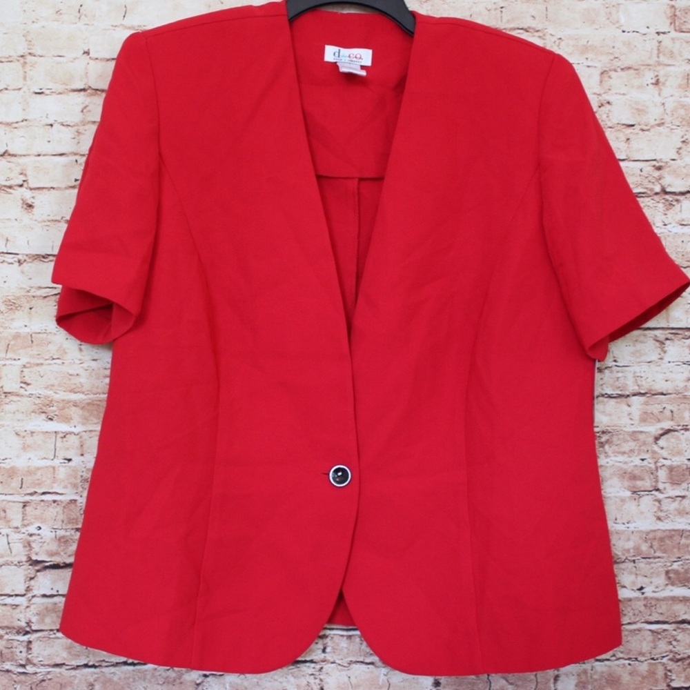 Denim & Co. Vibrant Red Short Sleeve Blazer Single Button
